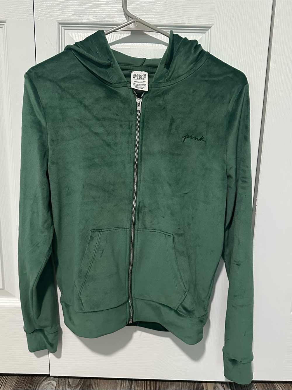 Victoria's Secret PINK Forest Green Velour Zip Hoodie